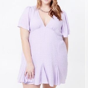 NWT Arula Altar'd State Lilac Gingham Flutter Sleeve Mini Dress Size XL